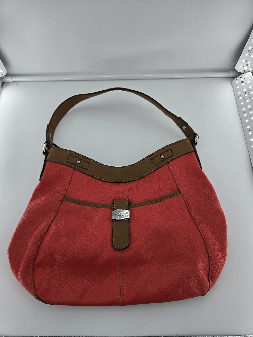 Tignanello Dark Salmon Colored Leather Hobo Bag with Brown Trim